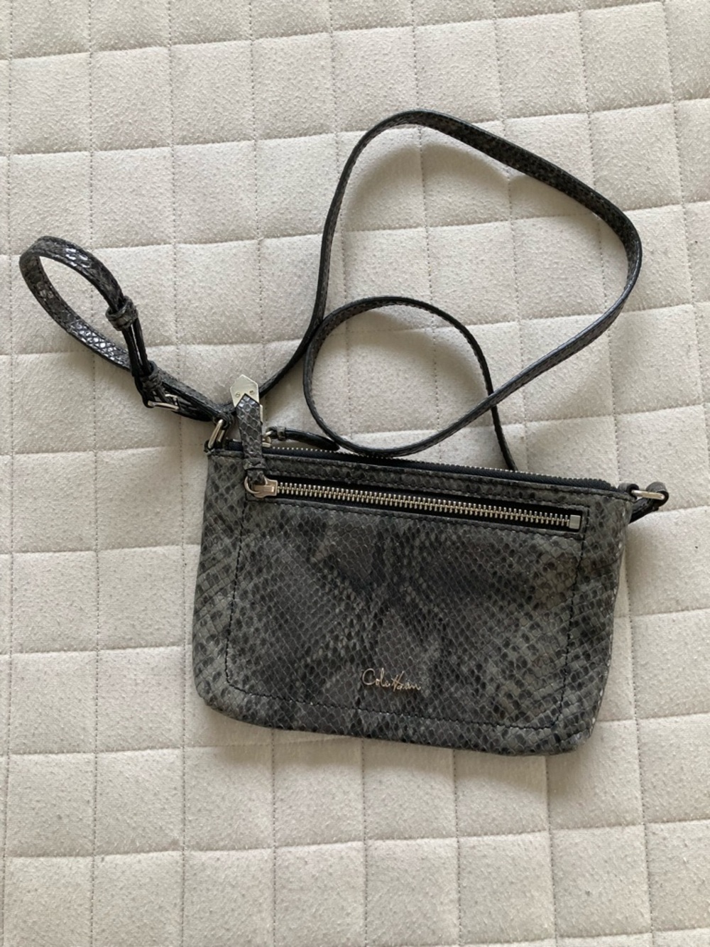 Cole Haan Women’s Gray Snake-Print Mini Crossbody with Front Zip